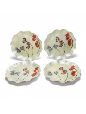 Nordstrom Capiz Shell Plates Set Of 4 Golden Hand-Painted Floral Design 10.5“